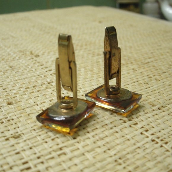 Vintage Orange Iridescent Glass Cuff Links - Picture 4 of 8